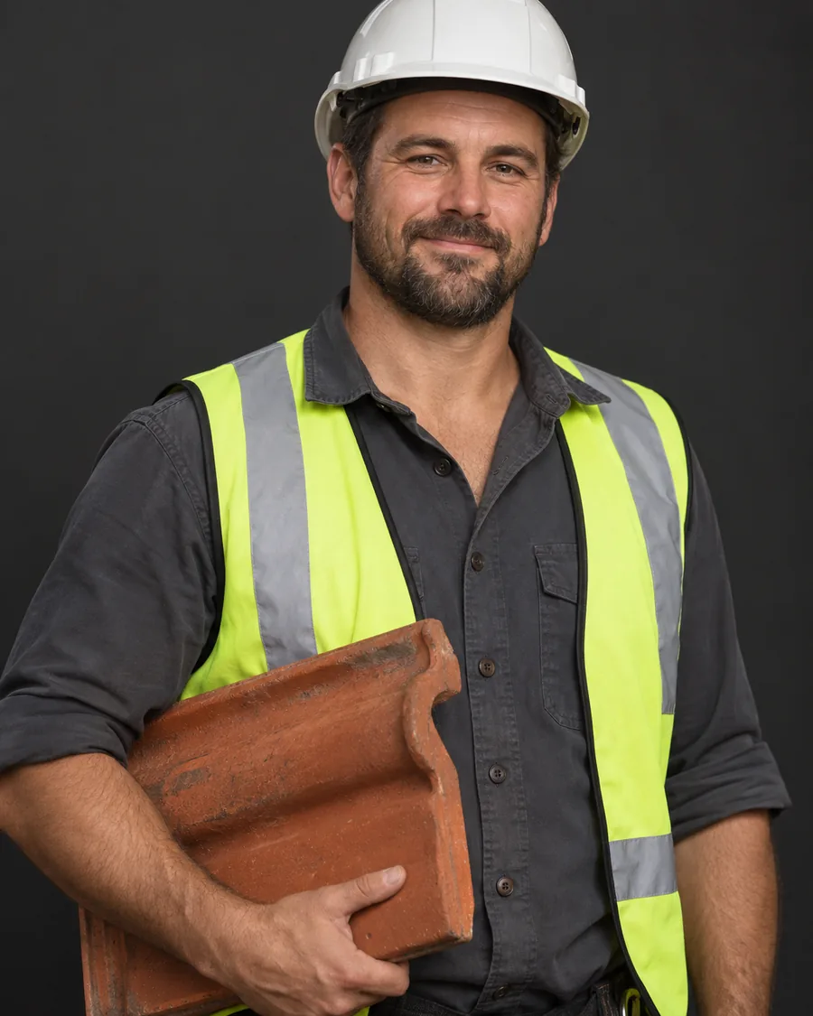 Adelaide roofer holding a terracotta roof tile