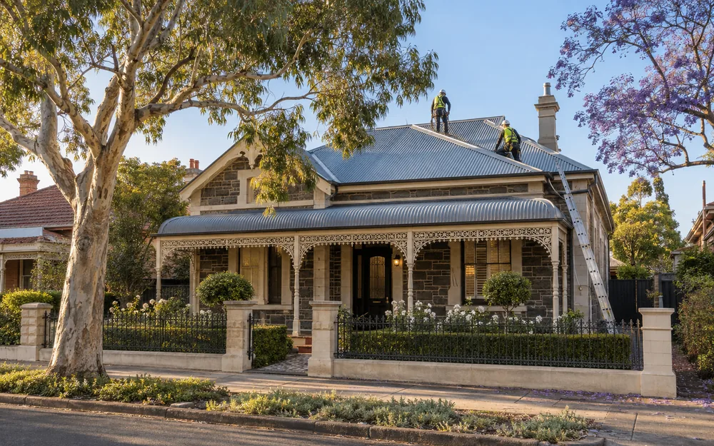 Bluestone villa with a new corrugated iron roof and bullnose verandah