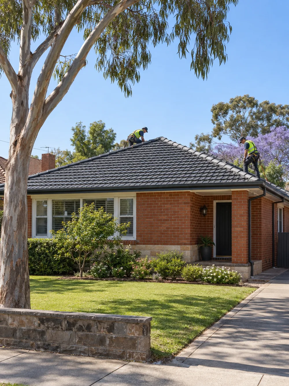 Restored red-brick Adelaide home with a freshly coated tile roof and new gutters